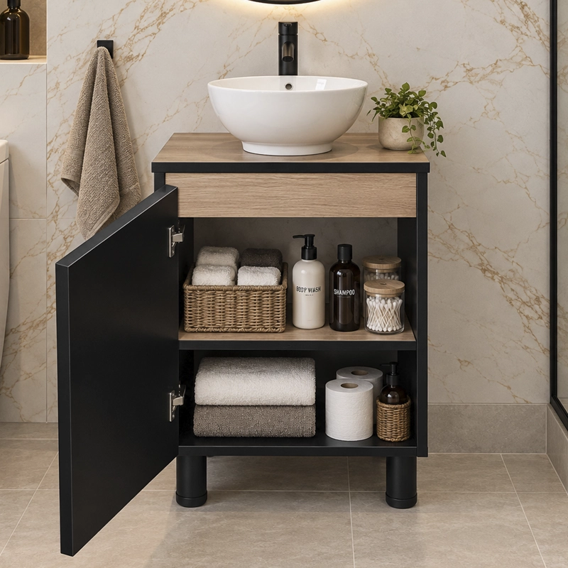 MUEBLE DE BAÑO ALTAIR NOGAL CLARO CON LAVAMANOS SOBREPONER 50X46X72 CM - 4