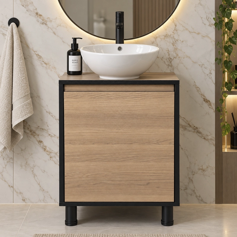 MUEBLE DE BAÑO ALTAIR NOGAL CLARO CON LAVAMANOS SOBREPONER 50X46X72 CM - 5