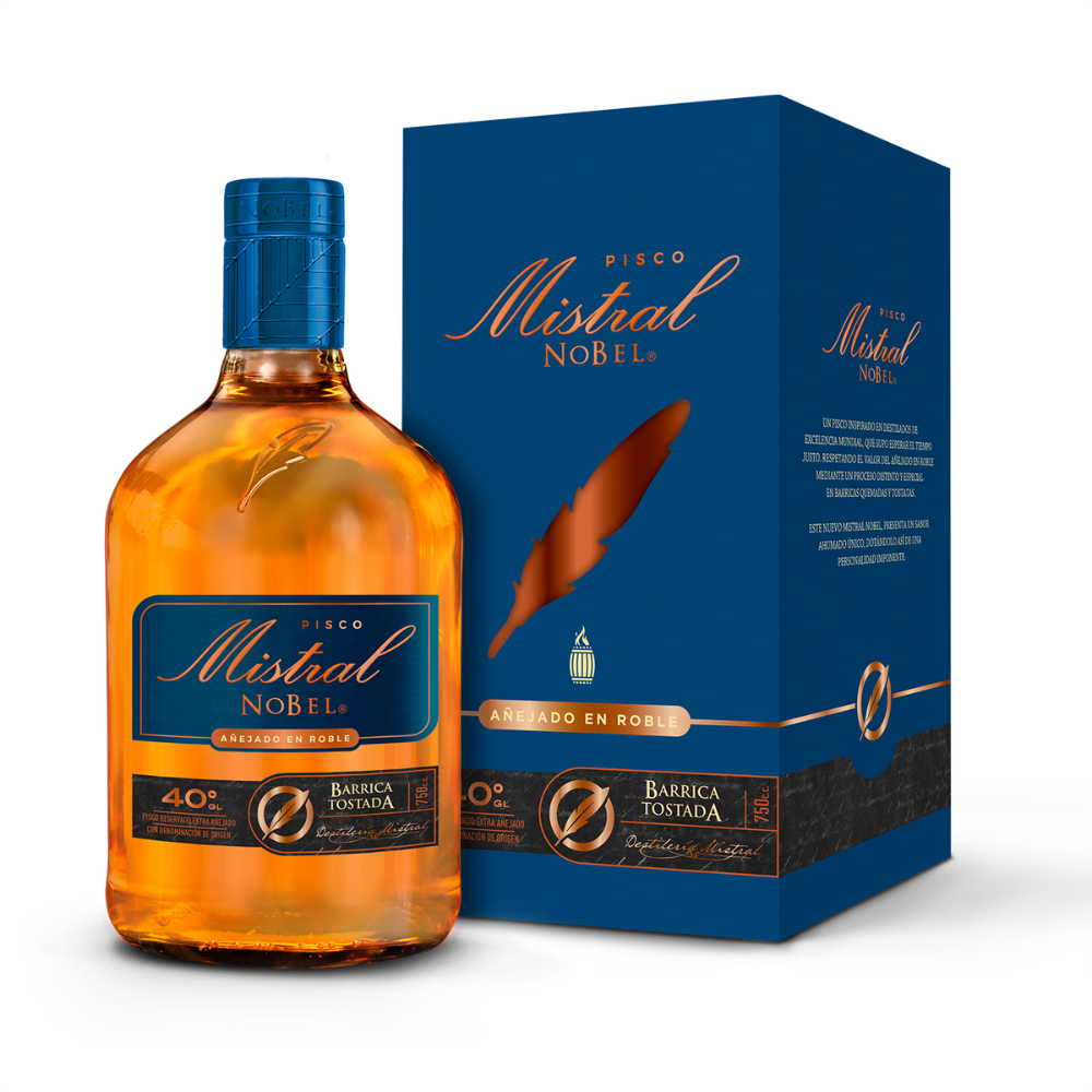 PISCO MISTRAL BOTELLA VIDRIO 750 CC NOBEL BARRICA TOSTADA 40° - 1