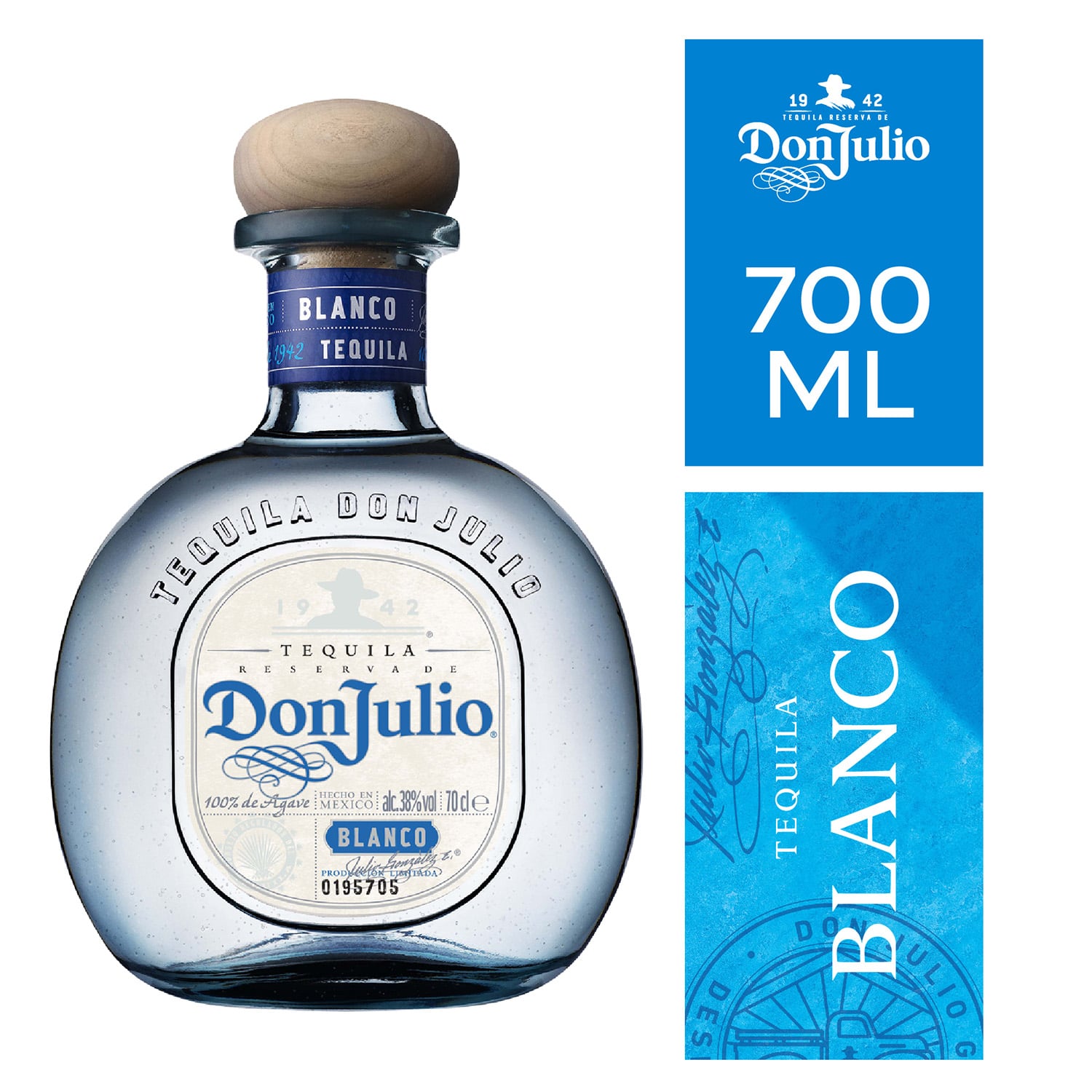 TEQUILA DON JULIO BOTELLA VIDRIO 750 CC BLANCO 40° - 1
