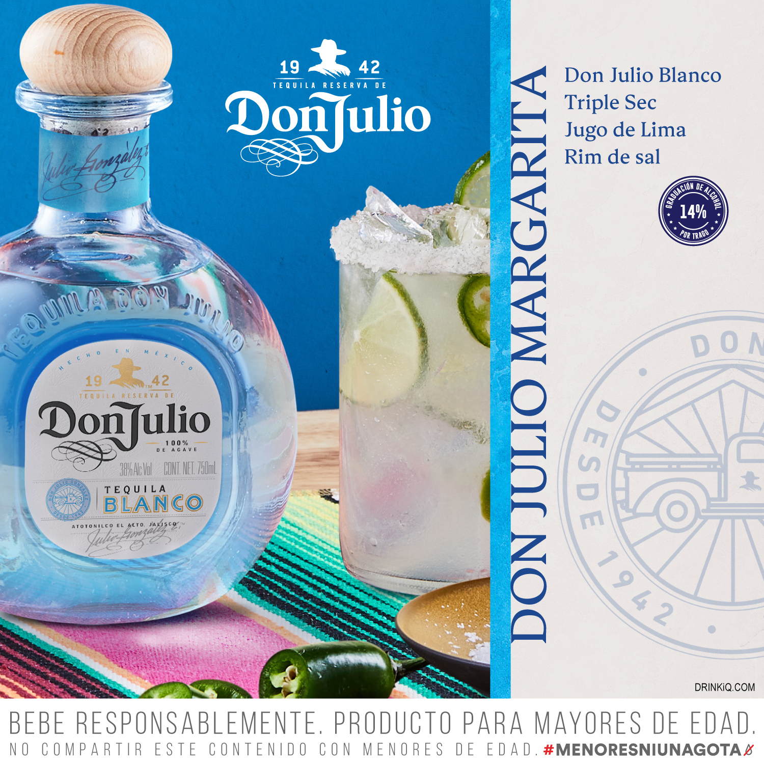 TEQUILA DON JULIO BOTELLA VIDRIO 750 CC BLANCO 40° - 2