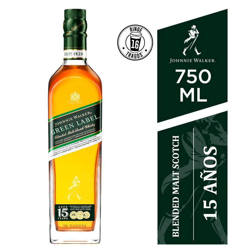 WHISKY JOHNNIE WALKER BOTELLA VIDRIO 750 CC GREEN LABEL 40° - 3