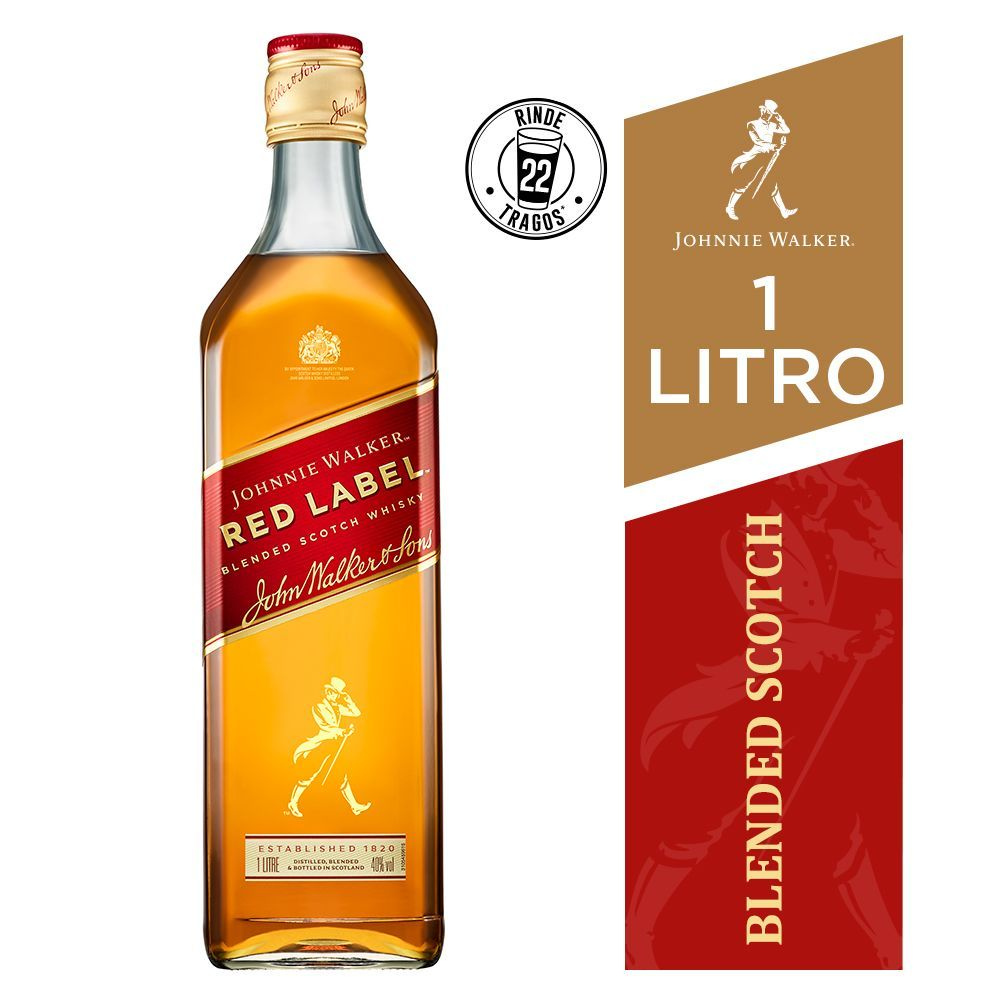 WHISKY JOHNNIE WALKER BOTELLA VIDRIO 1000 CC RED LABEL 40° - 1