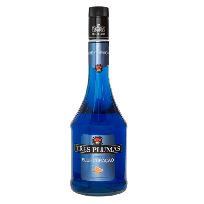 LICOR TRES PLUMAS BOTELLA VIDRIO 750 CC BLUE CURACAO 29° - 1