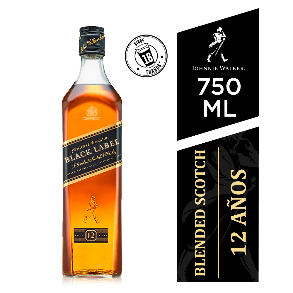 WHISKY JOHNNIE WALKER BOTELLA VIDRIO 750 CC BLACK LABEL 40° - 1