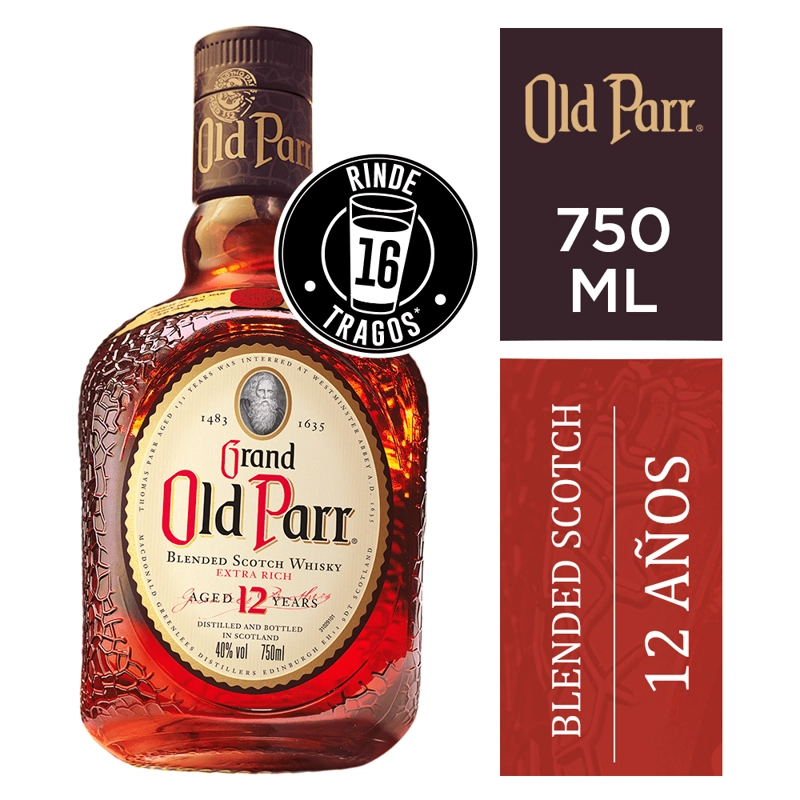 WHISKY OLD PARR BOTELLA VIDRIO 750 CC 12 AÑOS 40° - 1