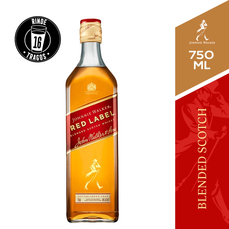 WHISKY JOHNNIE WALKER BOTELLA VIDRIO 750 CC RED LABEL 40° - 1