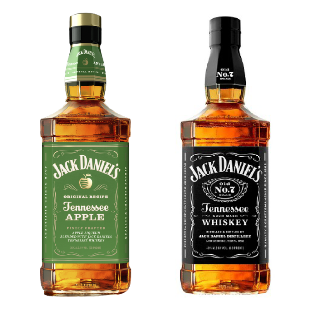 SET WHISKY JACK DANIEL'S BOTELLA VIDRIO WHISKEYS 750 CC APPLE + N°7 - 1