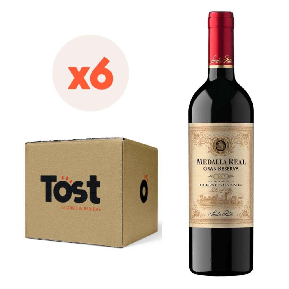 VINO TINTO CABERNET SAUVIGNON SANTA RITA BOTELLA VIDRIO 750 CC 6 UN MEDALLA REAL GRAN RESERVA 14° GR - 1