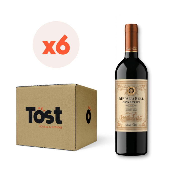 VINO TINTO CARMENERE SANTA RITA BOTELLA VIDRIO 750 CC 6 UN MEDALLA REAL GRAN RESERVA 14° - 1