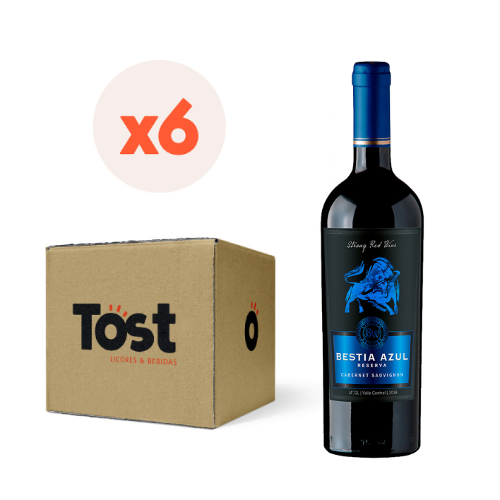 VINO TINTO CABERNET SAUVIGNON BESTIA WINES BOTELLA VIDRIO 750 CC 6 UN AZUL RESERVA SUPERIOR 14° - 1