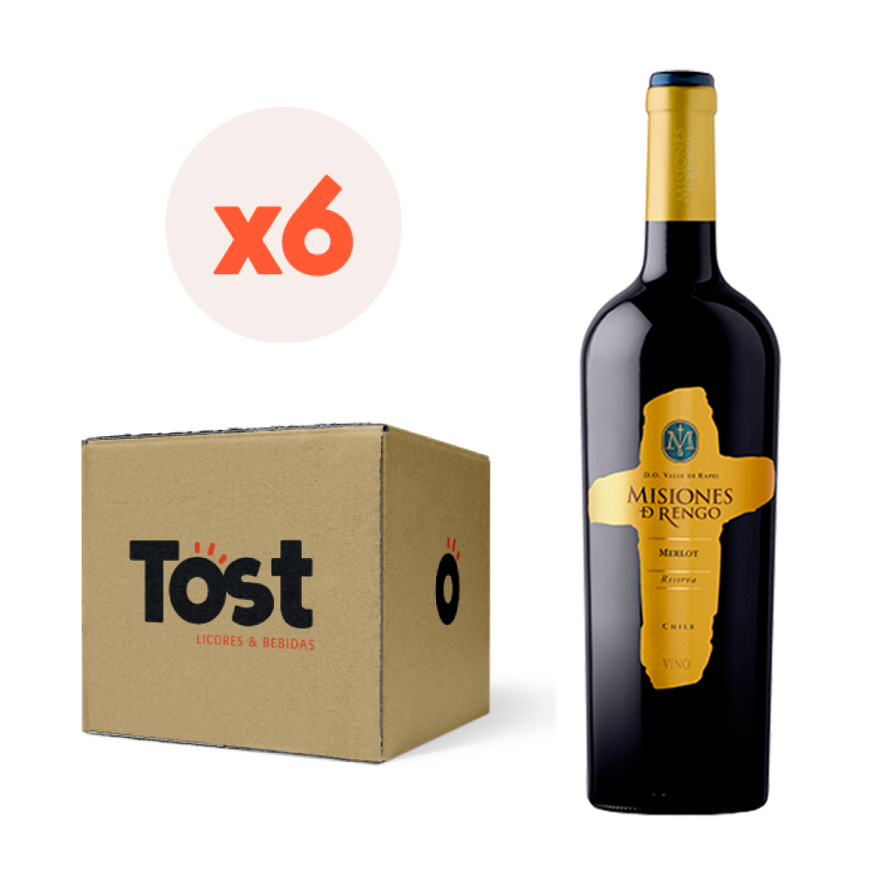 VINO TINTO MERLOT MISIONES DE RENGO BOTELLA VIDRIO 750 CC 6 UN RESERVA 14° - 1