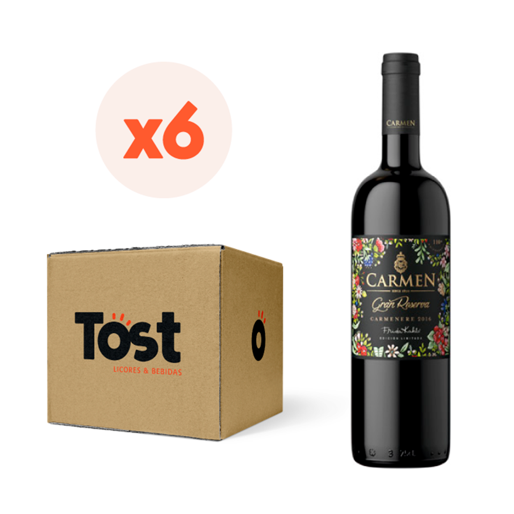 6X VINO CARMEN GRAN RESERVA FRIDA KAHLO CARMENERE 14° 750CC - 1