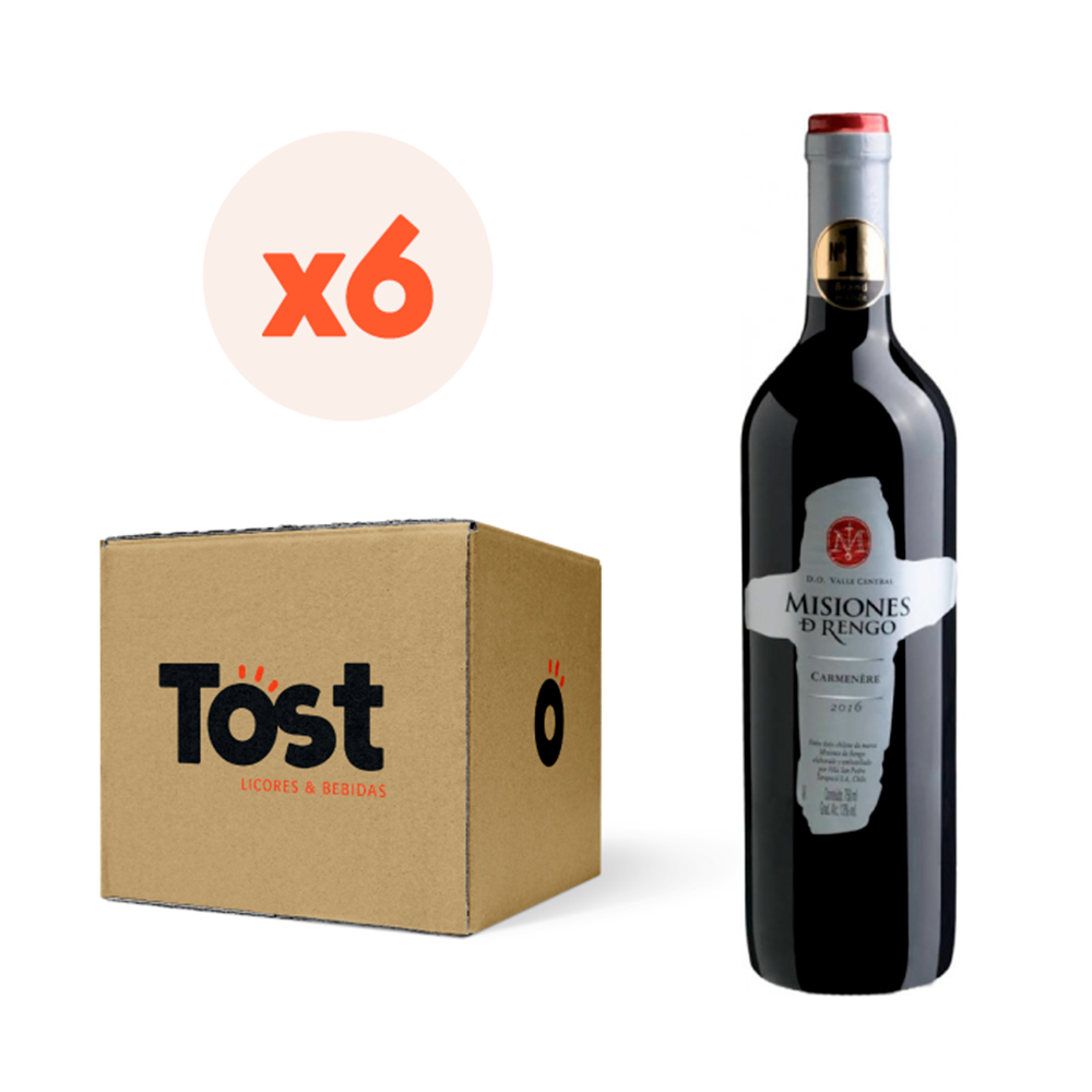 VINO TINTO CARMENERE MISIONES DE RENGO BOTELLA VIDRIO 750 CC 6 UN VARIETAL 12.5° - 1