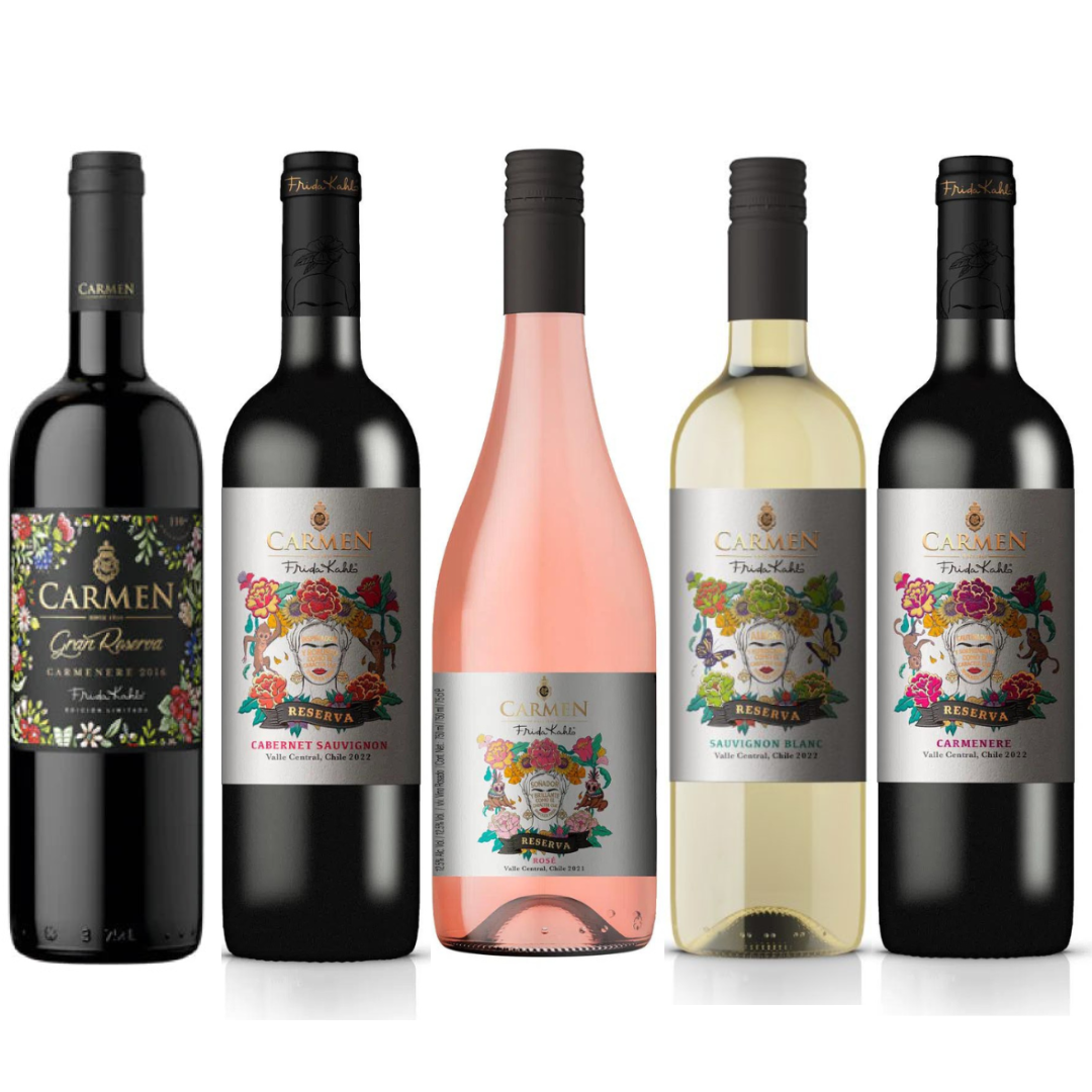 VINO TINTO ENSAMBLE CARMEN BOTELLA VIDRIO 750 CC 5 UN MIX FRIDA KAHLO 14° - 1