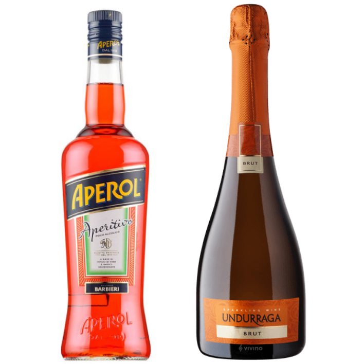 SET LICOR UNDURRAGA BOTELLA VIDRIO APEROL 750 CC + ESPUMANTE BRUT 750 CC - 1