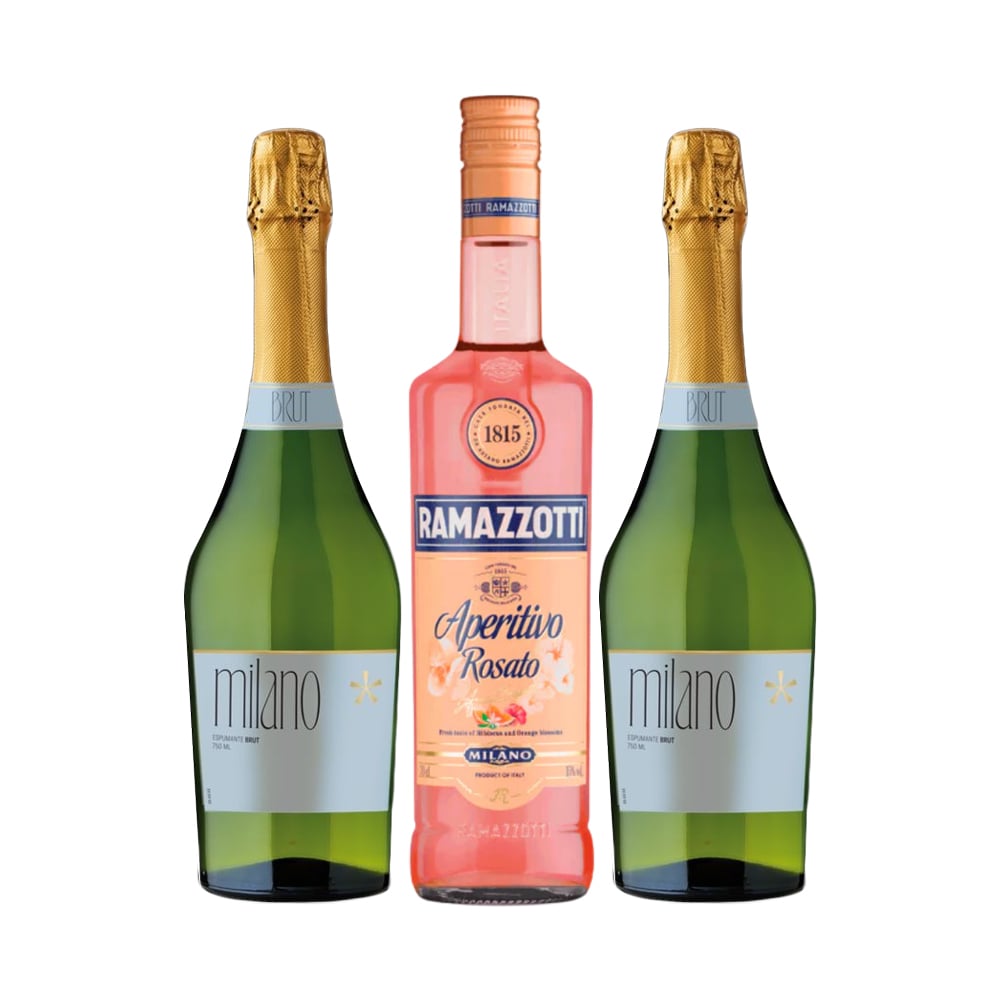 SET LICOR RAMAZZOTTI BOTELLA VIDRIO ROSATO + 2 ESPUMANTES BARON LACROIX BRUT - 1