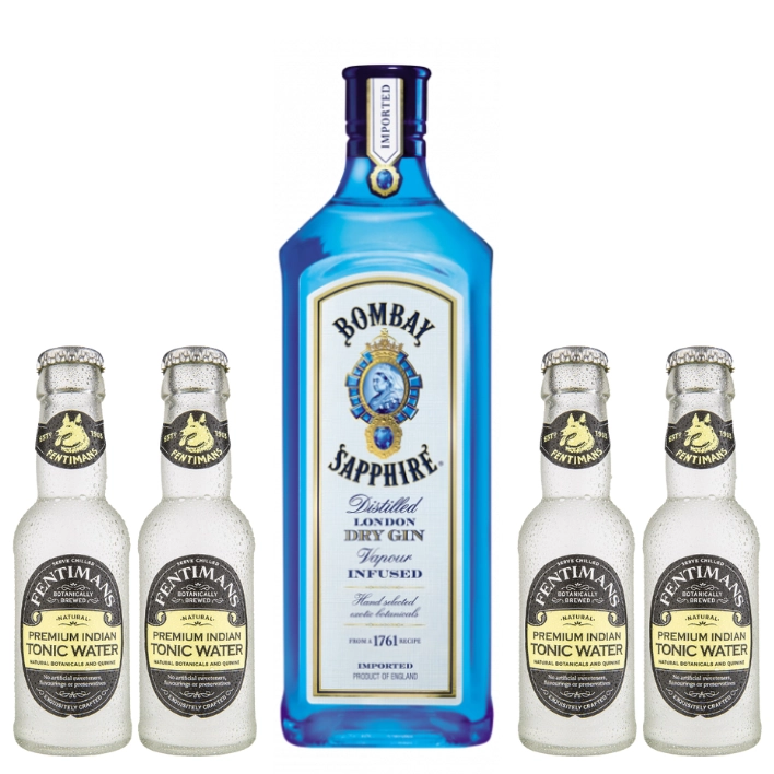 SET GIN BOMBAY BOTELLA VIDRIO SAPPHIRE 700 CC + 4X FENTIMANS TONIC WATER 200 CC - 1