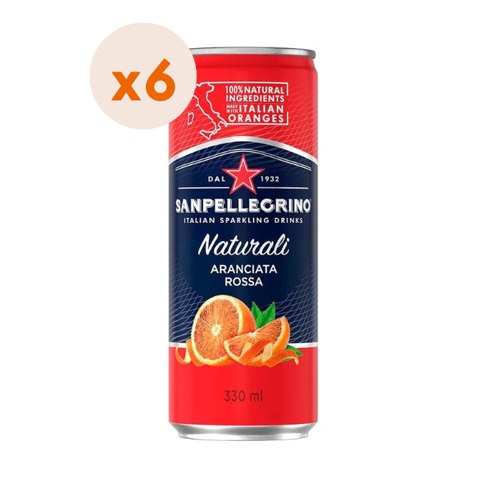 6X AGUA SABORIZADA SAN PELLEGRINO ARANCIATA ROSSA LATA 330CC - 1