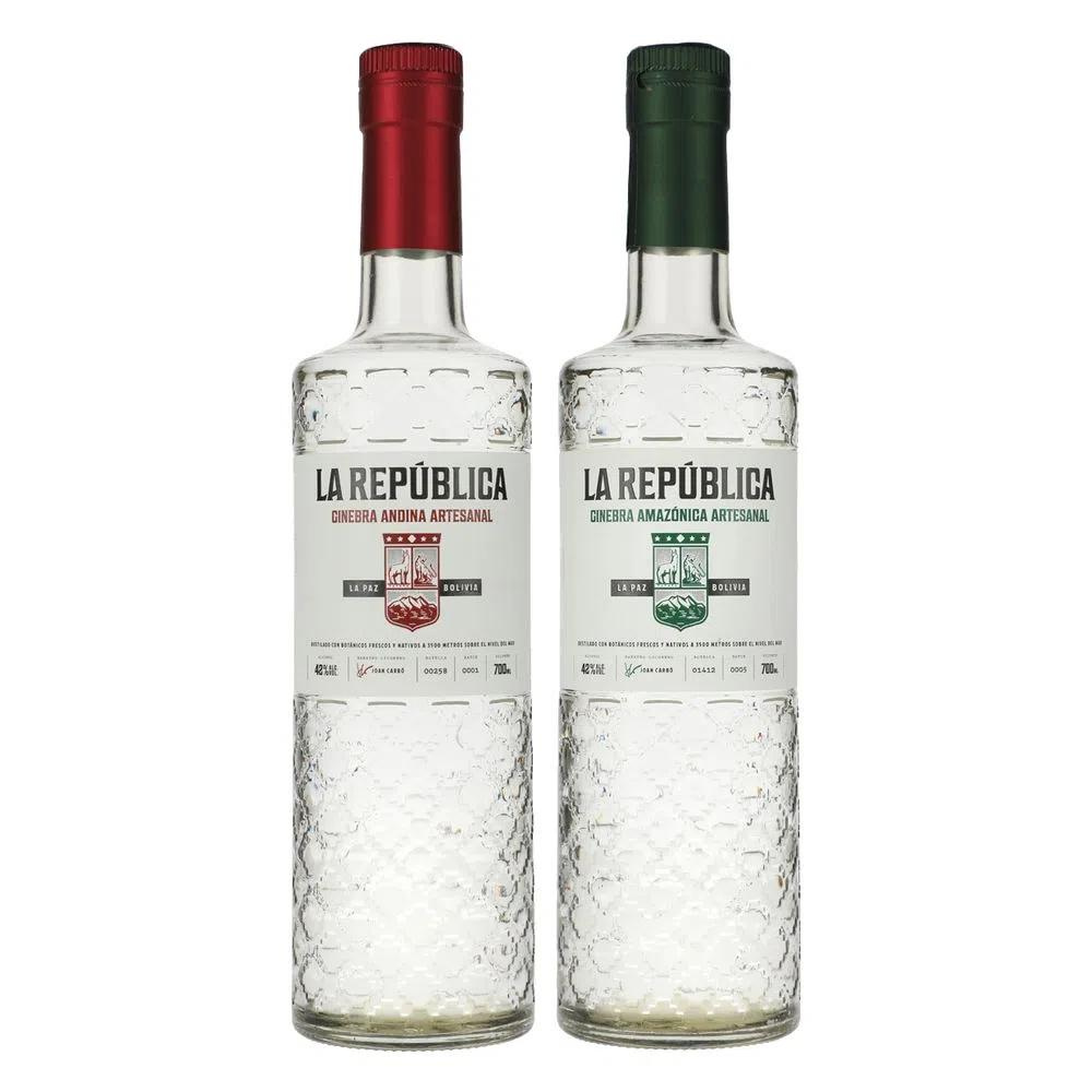 SET GIN LA REPUBLICA BOTELLA VIDRIO ANDINA + AMAZONICA - 1