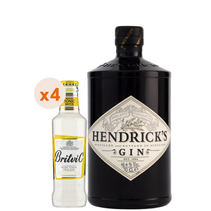 SET GIN HENDRICKS BOTELLA VIDRIO 700 CC + 4 AGUAS TÓNICAS BRITVIC - 1