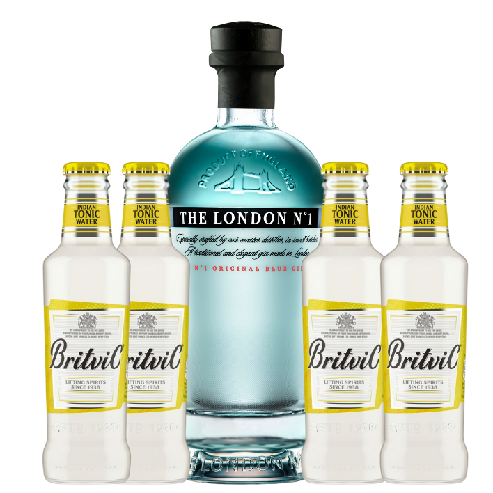SET GIN THE LONDON NBOTELLA VIDRIO Nº1 47º 700 CC + 4 BRITVIC TONIC WATER - 1