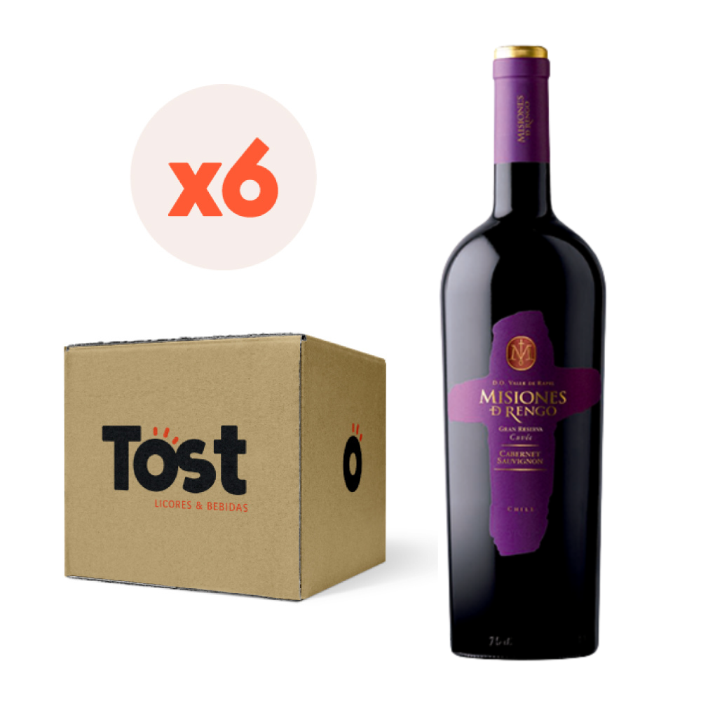 VINO TINTO CABERNET SAUVIGNON MISIONES DE RENGO BOTELLA VIDRIO 750 CC 6 UN CUVÉE GRAN RESERVA - 1