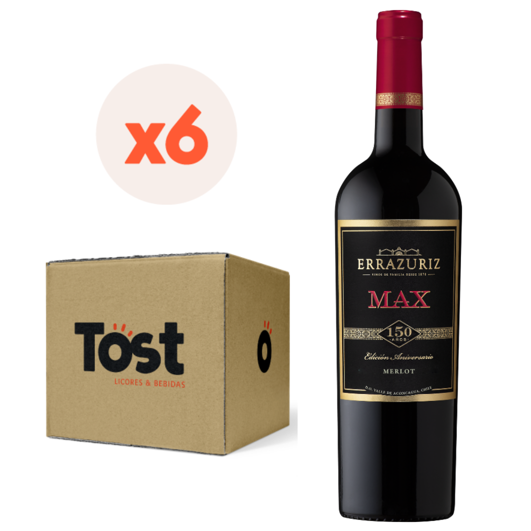 VINO TINTO MERLOT ERRAZURIZ BOTELLA VIDRIO 750 CC 6 UN ERRÁZURIZ MAX RESERVA - 1