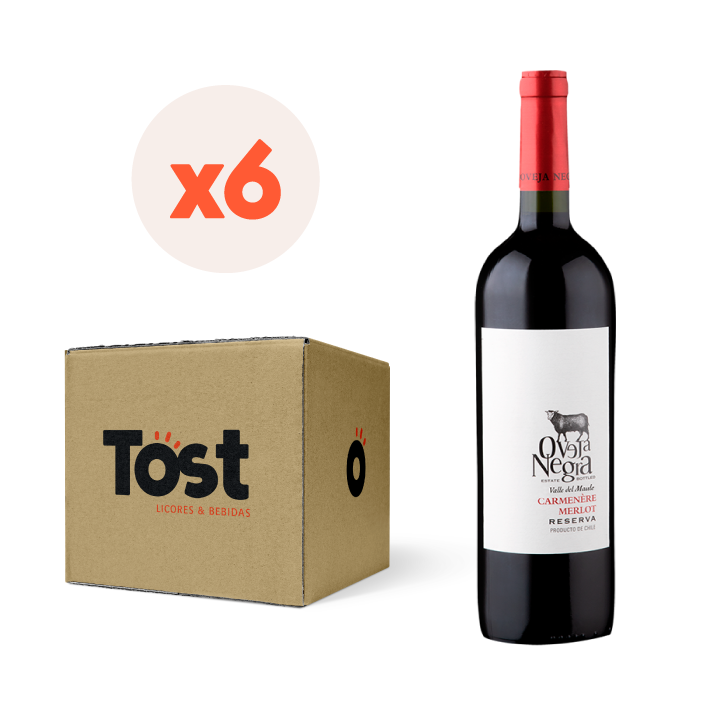 6X VINO OVEJA NEGRA RESERVA CARMENERE/MERLOT 750CC - 1