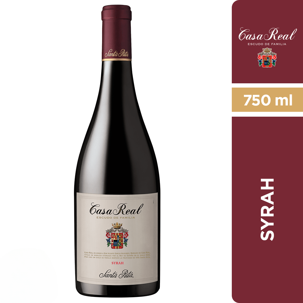 VINO TINTO SYRAH CASA REAL BOTELLA VIDRIO 750 CC GRAN RESERVA ESCUDO FAMILIA - 1