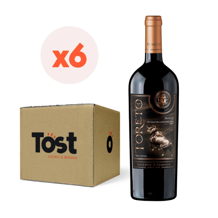 VINO TINTO MERLOT BESTIAS WINES BOTELLA VIDRIO 750 CC 6 UN TORETO RESERVA FAMILIA - 1