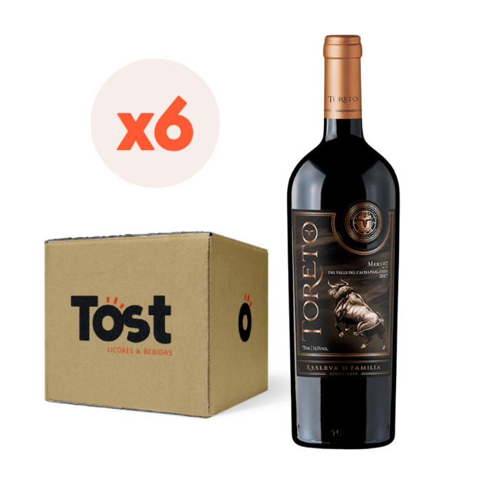 VINO TINTO MERLOT BESTIAS WINES BOTELLA VIDRIO 750 CC 6 UN TORETO RESERVA FAMILIA - 1