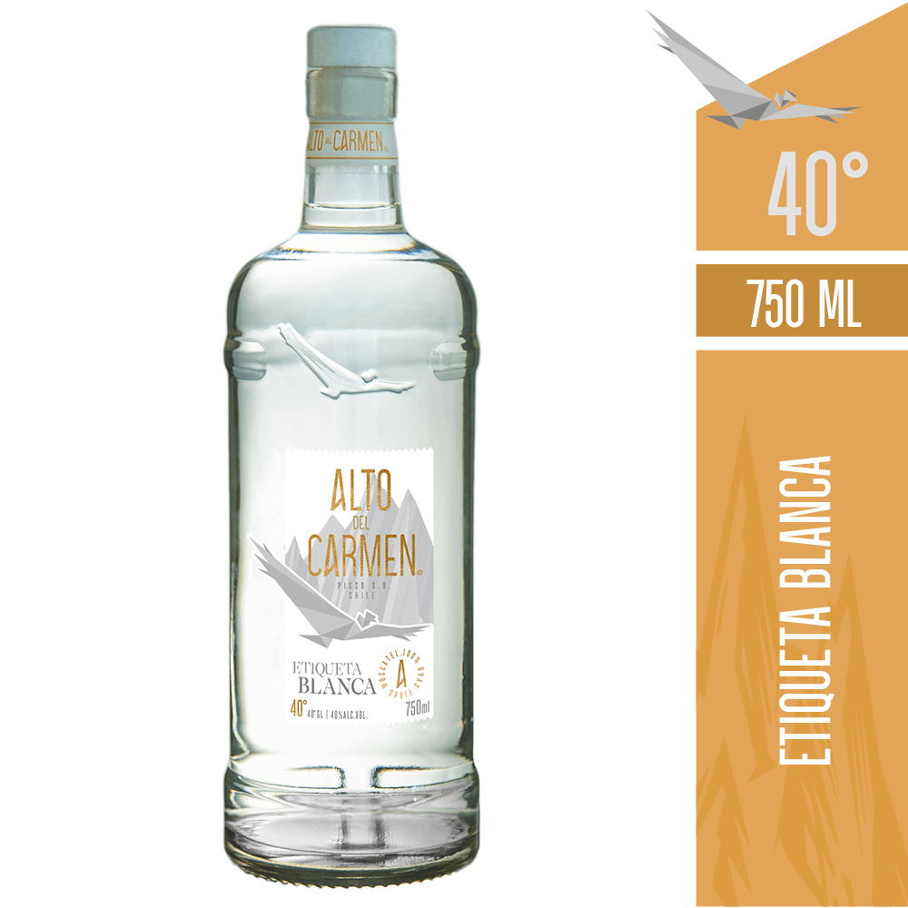 PISCO ALTO DEL CARMEN BOTELLA VIDRIO 750 CC ETIQUETA BLANCA 40° - 1