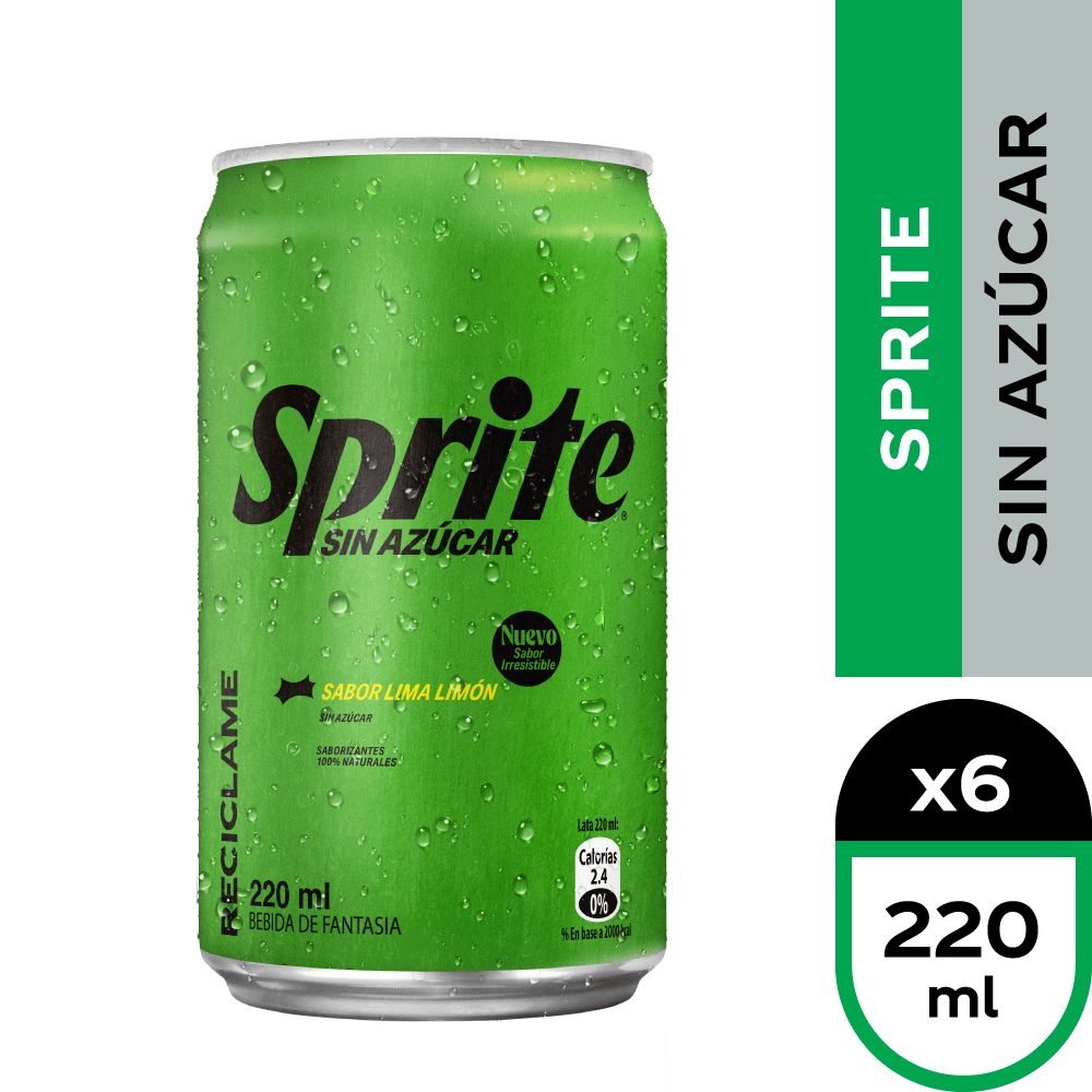 6X BEBIDA SPRITE SIN AZUCAR LATA 220CC - 1