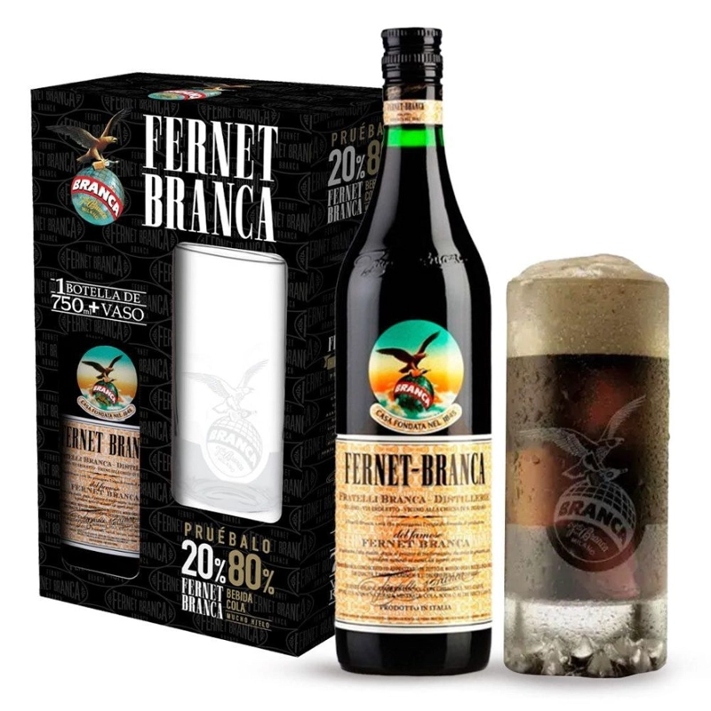 SET FERNET BRANCA BOTELLA VIDRIO 39° 750 CC + VASO OFICIAL - 2
