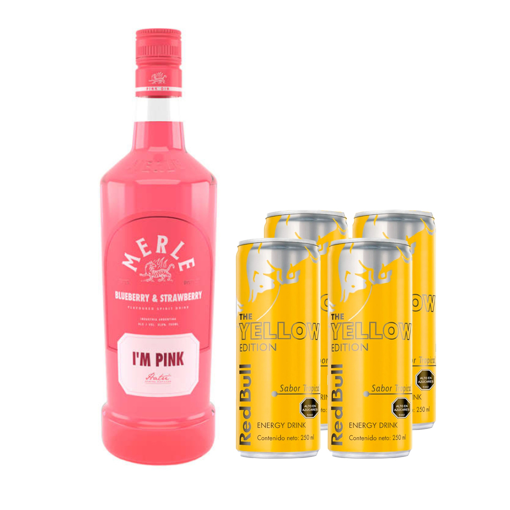 PACK TROPICAL GIN: MERLE I'M PINK  + 4 RED BULL YELLOW 250CC - 1