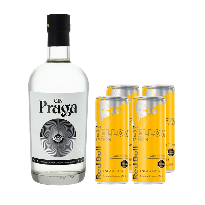 PACK TROPICAL GIN: GIN PRAGA + 4 RED BULL YELLOW 250CC - 1