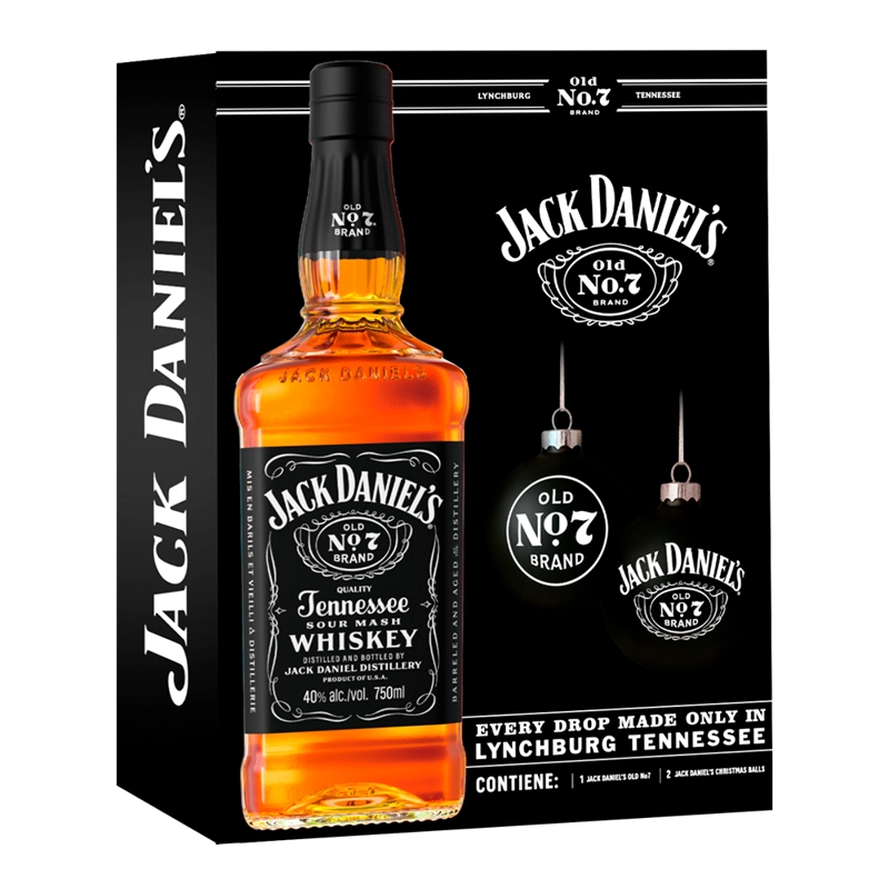 WHISKEY JACK DANIELS N°7 750CC + 2 ESFERAS NAVIDEÑAS - 1