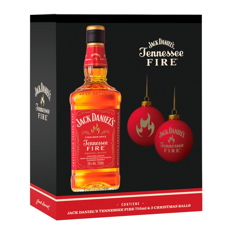 WHISKEY JACK DANIELS FIRE 750CC + 2 ESFERAS NAVIDEÑAS - 1