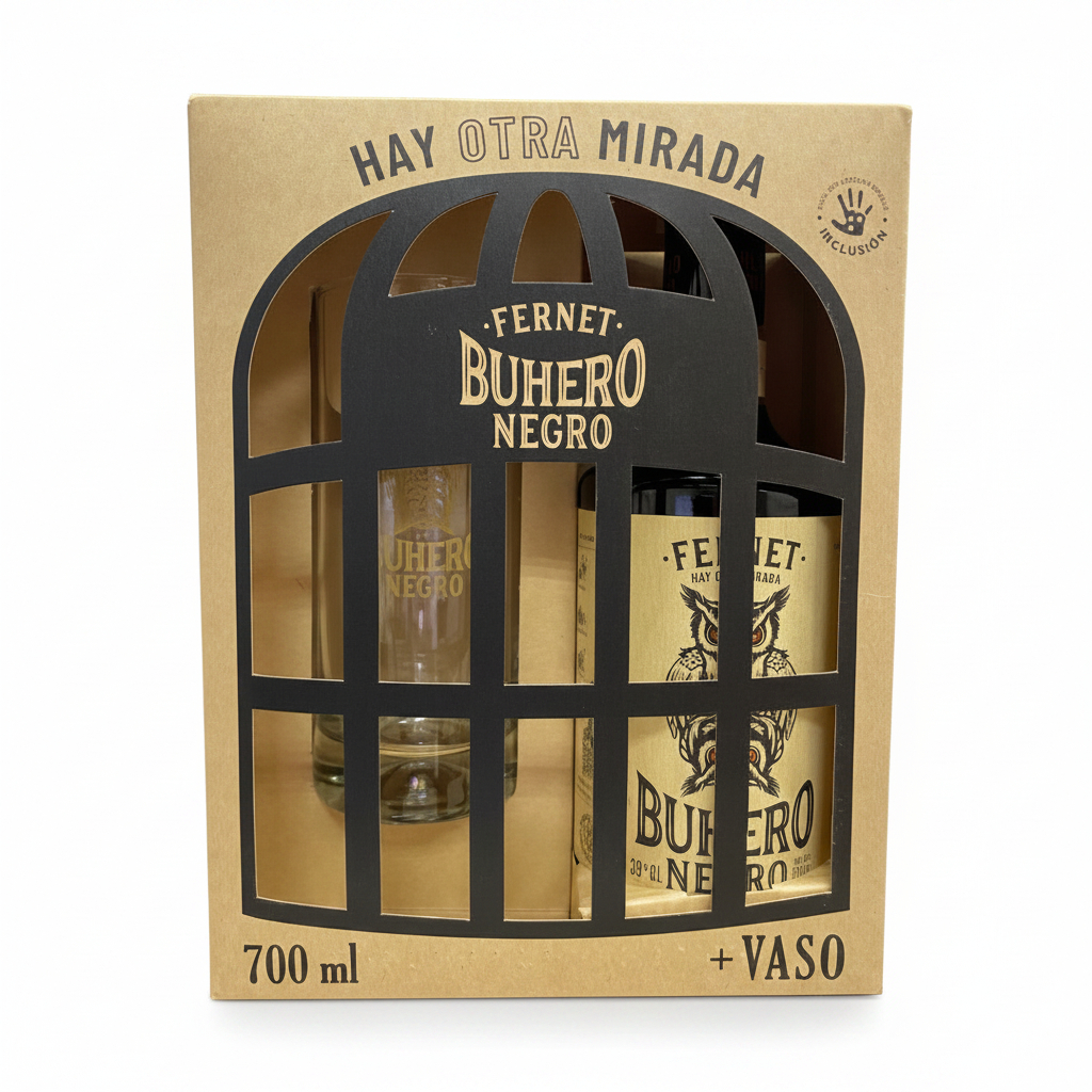 PACK LICOR FERNET BUHERO NEGRO 39° 700CC + VASO DE REGALO - 1