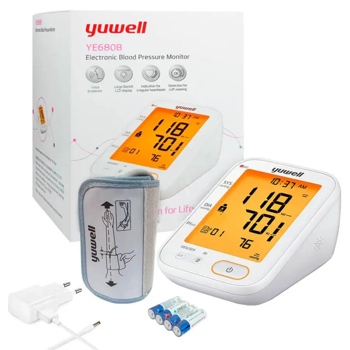 TOMA PRESIÓN DIGITAL DE BRAZO YUWELL YE680B – BRAZALETE INTELIGENTE – FUNCIÓN DE VOZ- INCLUYE BRAZAL - 2