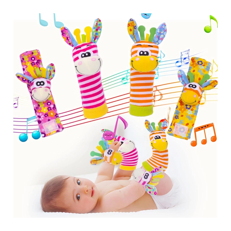 SET ESTIMULACIÓN SONAJEROS BEBÉ 2 CALCETINES + 2 MUÑEQUERAS NEGRO - 3