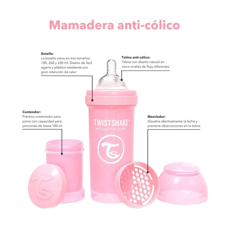 MAMADERA ANTICÓLICO TWISTSHAKE 330ML GRIS - 2