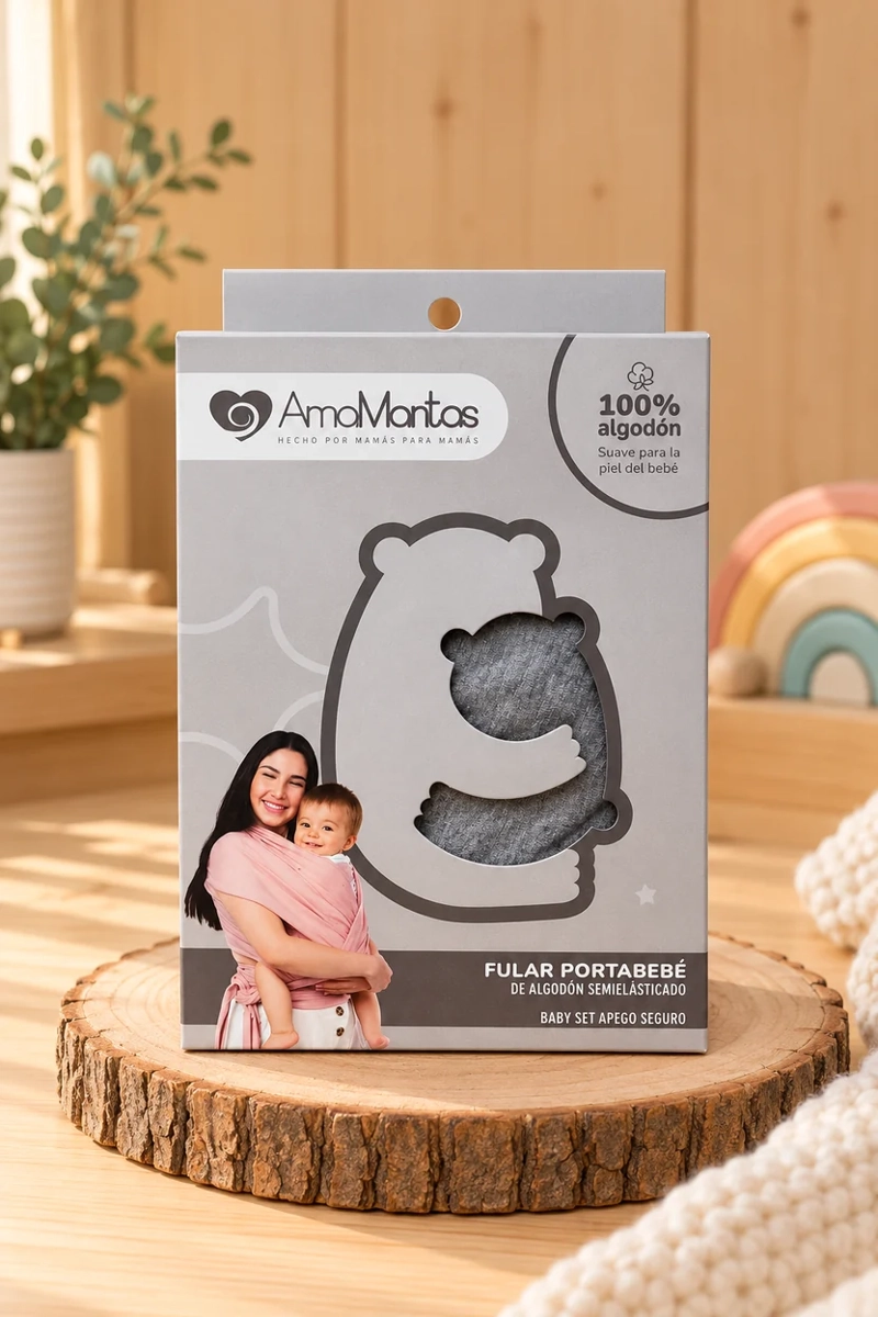 FULAR PORTABEBÉ ALGODÓN SEMIELASTICADO GRIS - 3
