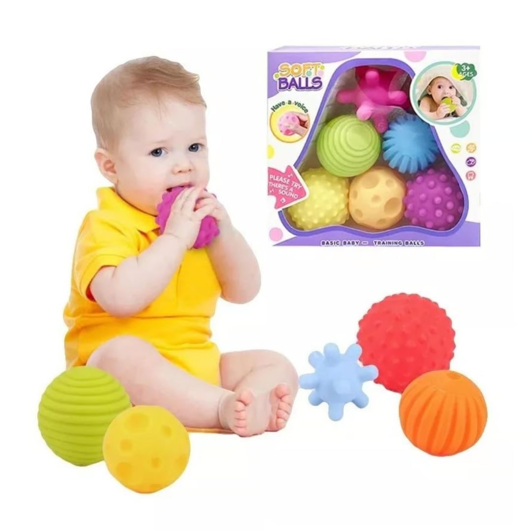 SET BEBE 6 PELOTAS TEXTURIZADAS PASTEL AMARILLO - 1