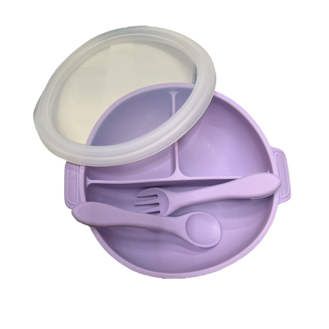 PLATO DE SILICONA CON TAPA LILA BEBÉ - 1