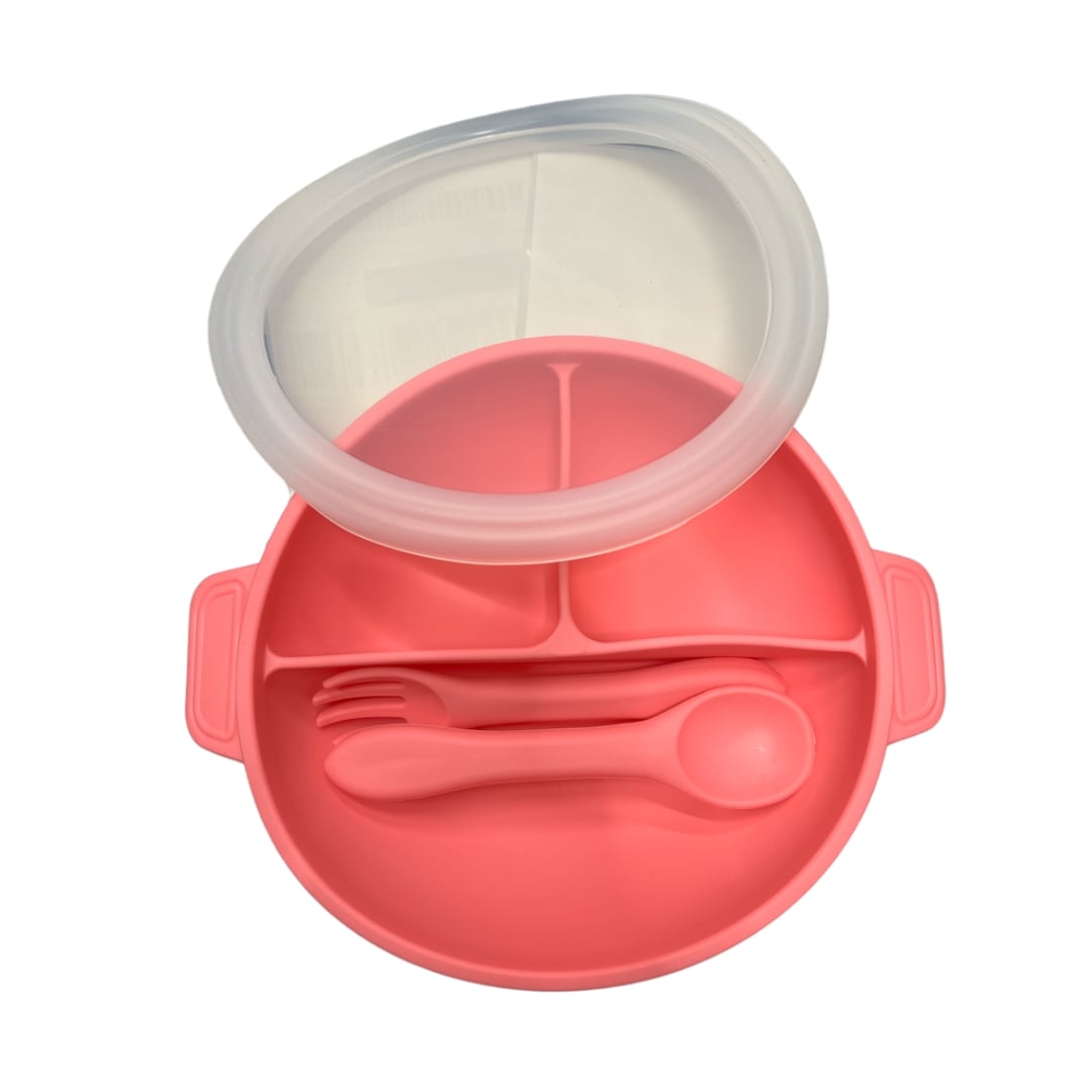PLATO DE SILICONA CON TAPA FUCSIA BEBÉ - 1
