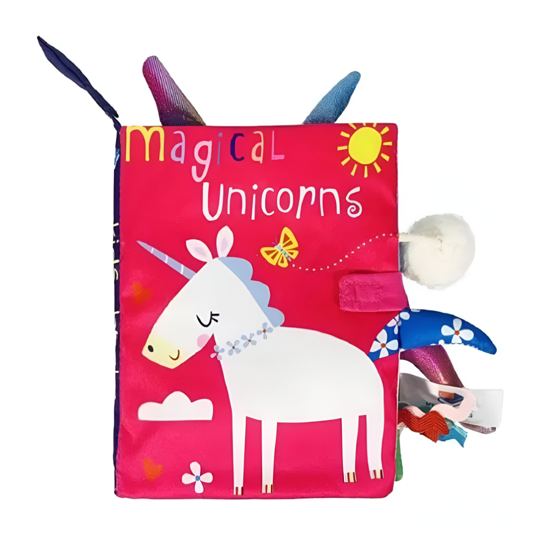 LIBRO SENSORIAL TELA DISEÑO UNICORNIO ROSADO - 1