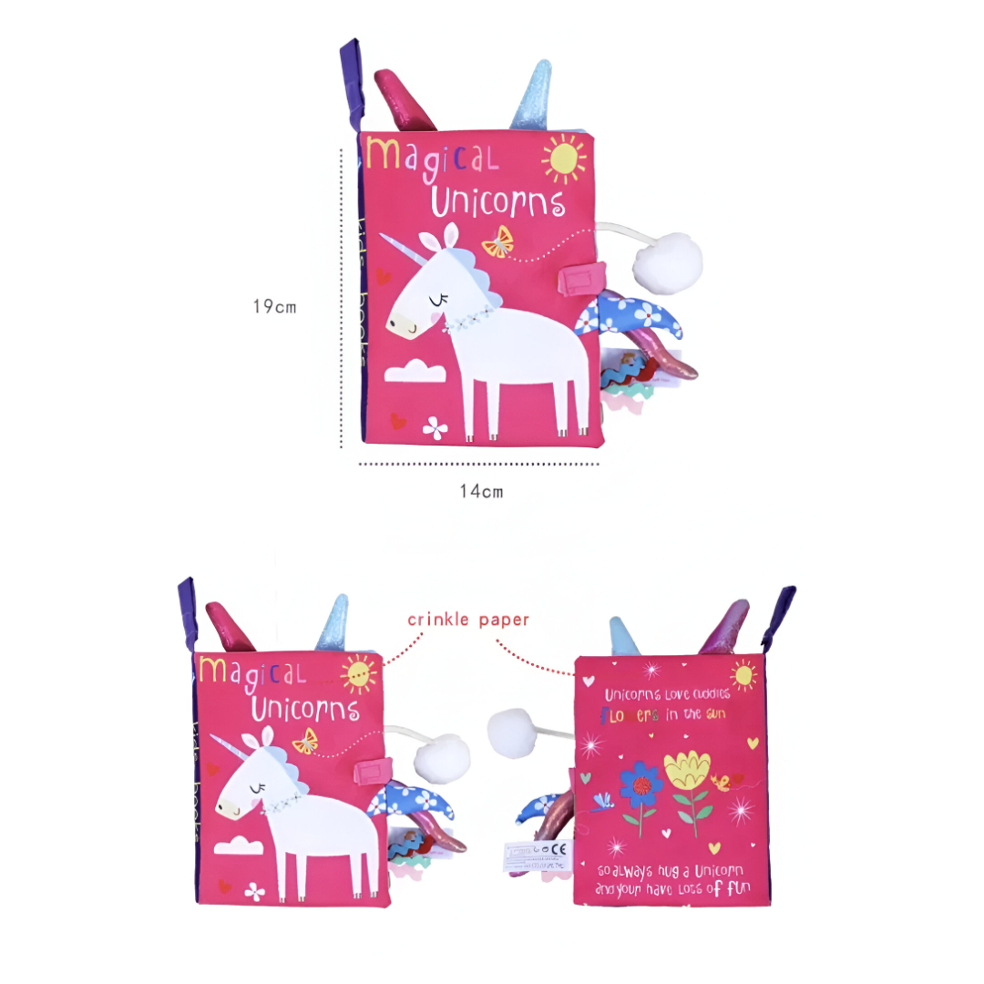 LIBRO SENSORIAL TELA DISEÑO UNICORNIO ROSADO - 2