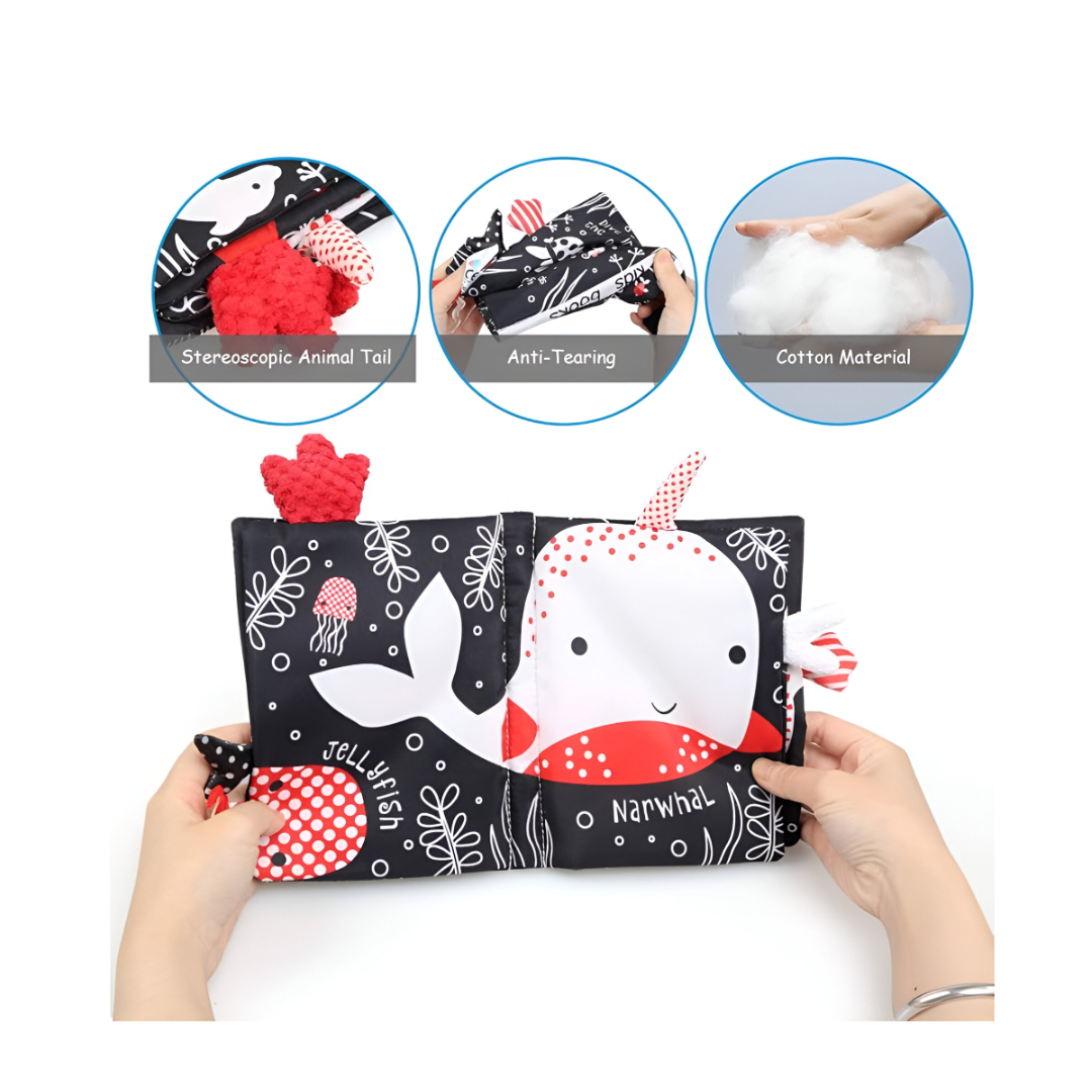 LIBRO BEBE SENSORIAL TELA DISEÑO JUNGLA DARK NEGRO - 2